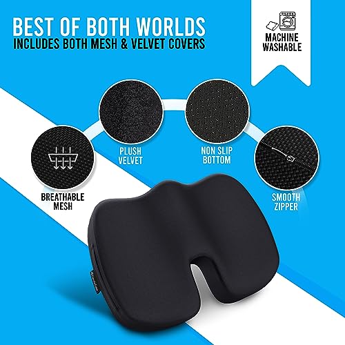 Memory Foam Seat Cushion,Lower Back Support,Chair Pillow for Sciatica,  Coccyx, Back & Tailbone Pain Relief - Orthopedic Chair Pad for Support in  Office Desk Chair, Car, Wheelchair & Airplane 