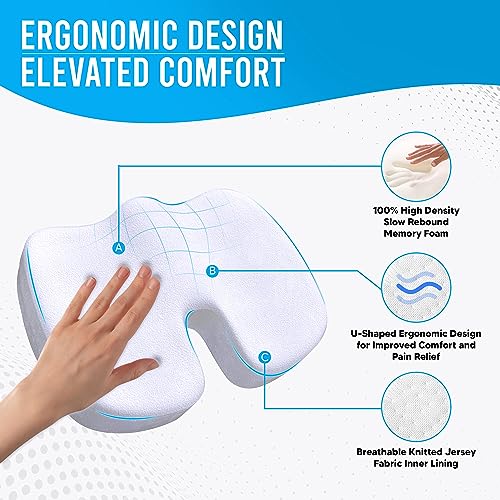ElevateEase Breathable Memory Foam Seat Cushion for Office Chair, Car,  Truck, Wheelchair w/Mesh & Velvet Covers - Tailbone Coccyx Sciatica Pain  Relief