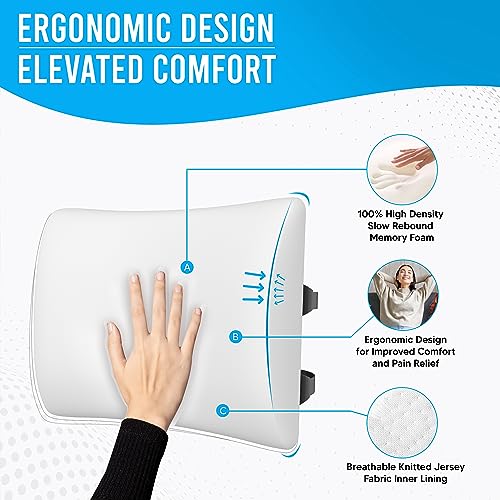 ElevateEase Breathable Lumbar Support Pillow w/ Mesh & Velvet Covers for  Coziness - Memory Foam Lumbar Pillow for Car - Lumbar Cushion Back Pillow  for